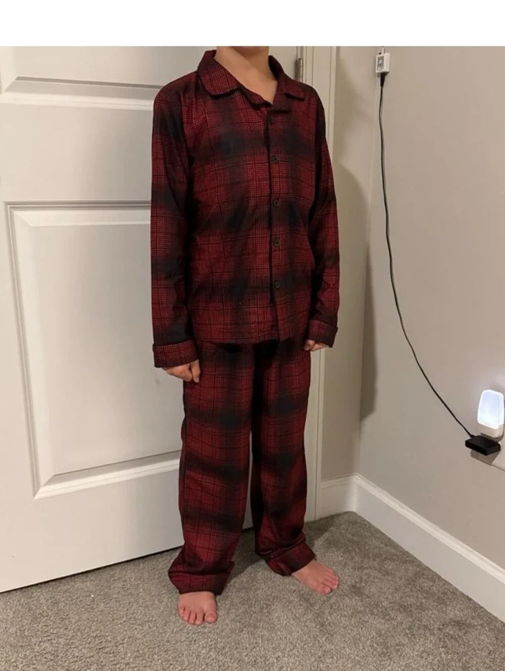 Cat & Jack Boys' 2pc Plaid Holiday Long Sleeve Button-Down Pajama Set Red Size S